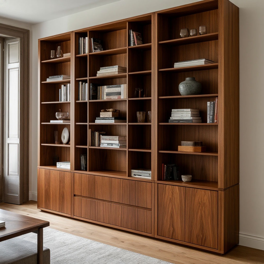 Bibliothèques et étagères en bois avec système de fermeture douce